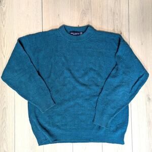 VTG John Weitz 100% cotton teal size L knit geometric sweater funky colorful